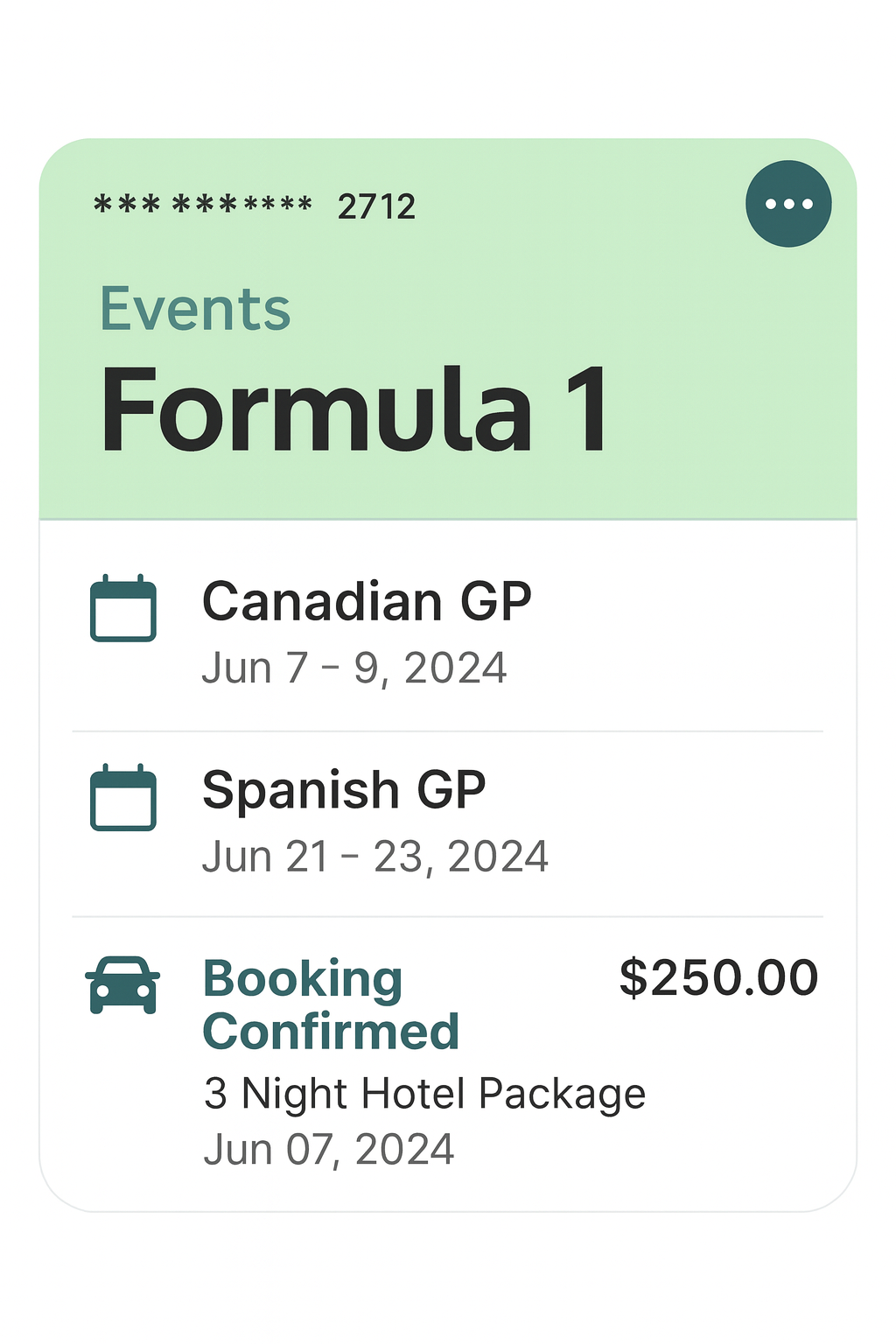 Formula 1 hotel booking confirmation card design